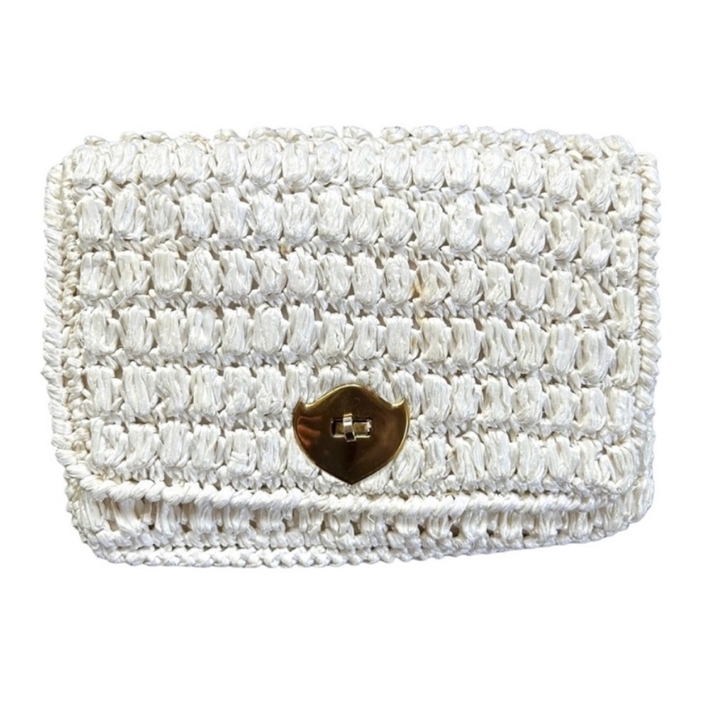 VTG Mid-Century White Raffia Crochet Woven Clutch Retro 50s 60s Made in Japan